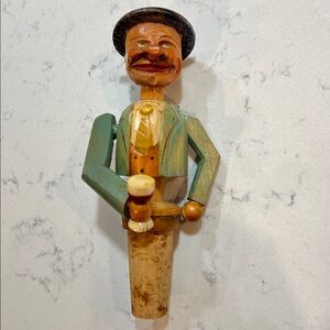 Vintage collectable carved Italian ANRI Drinking Man mechanical bottle stopper